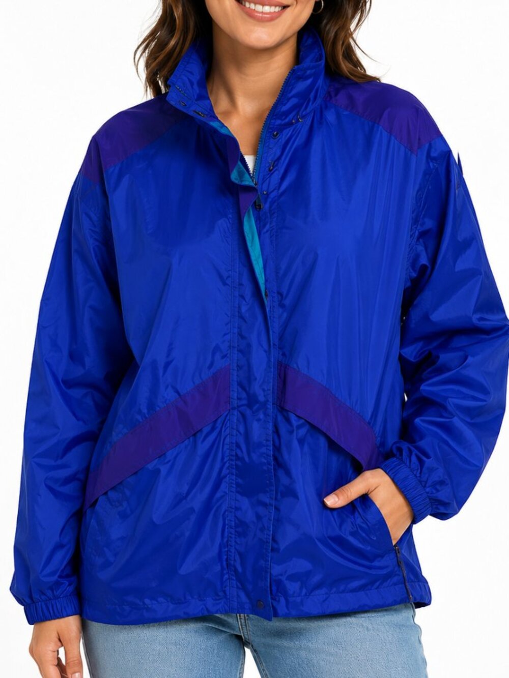 REI Gor-Tex Women's Royals Blue and Aqua Windbreaker Jacket Coat 90s